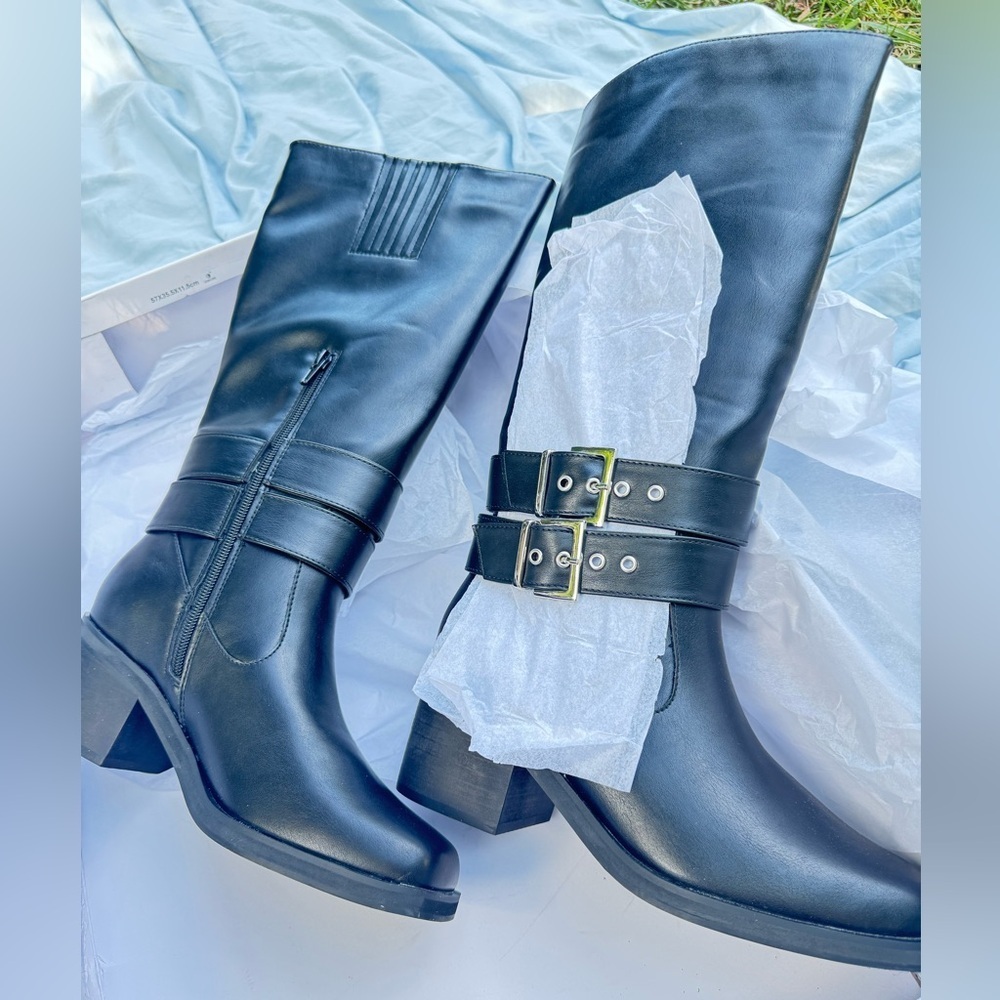 The Drop Women's Sage Tall Biker Boot with Buckles, Black, NWT size 7.5 - Picture 12 of 12